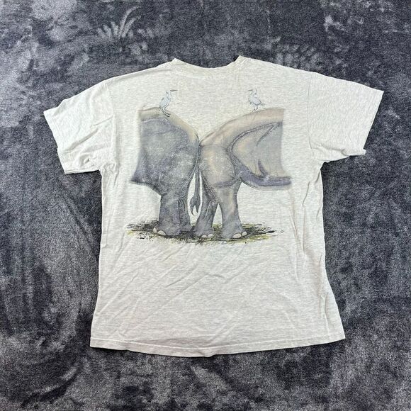 Vtg 1992 Africa Large Elephant Safari AOP T-Shirt Single Stitch Gray L *Read - Picture 9 of 14